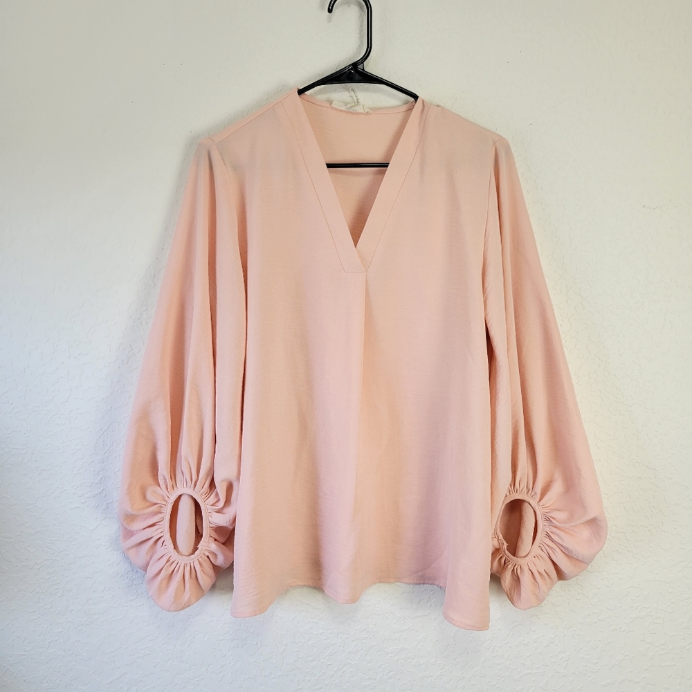 Entro Bell Sleeve V Neck Peach Pink Top S